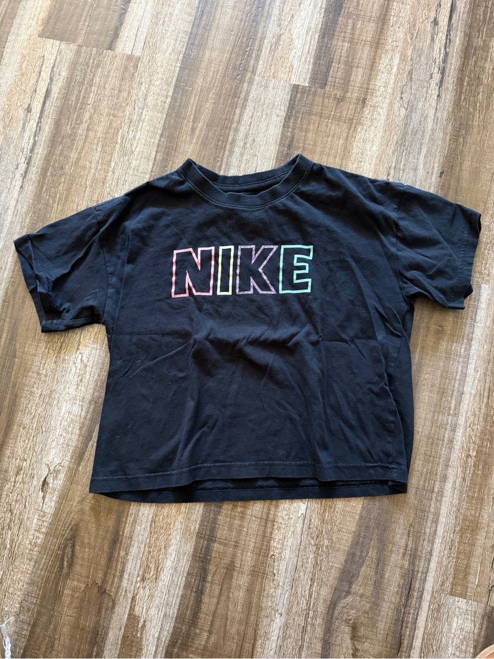 Nike Girls Black Loose Fit Graphic T-Shirt Multicolor Logo Size M